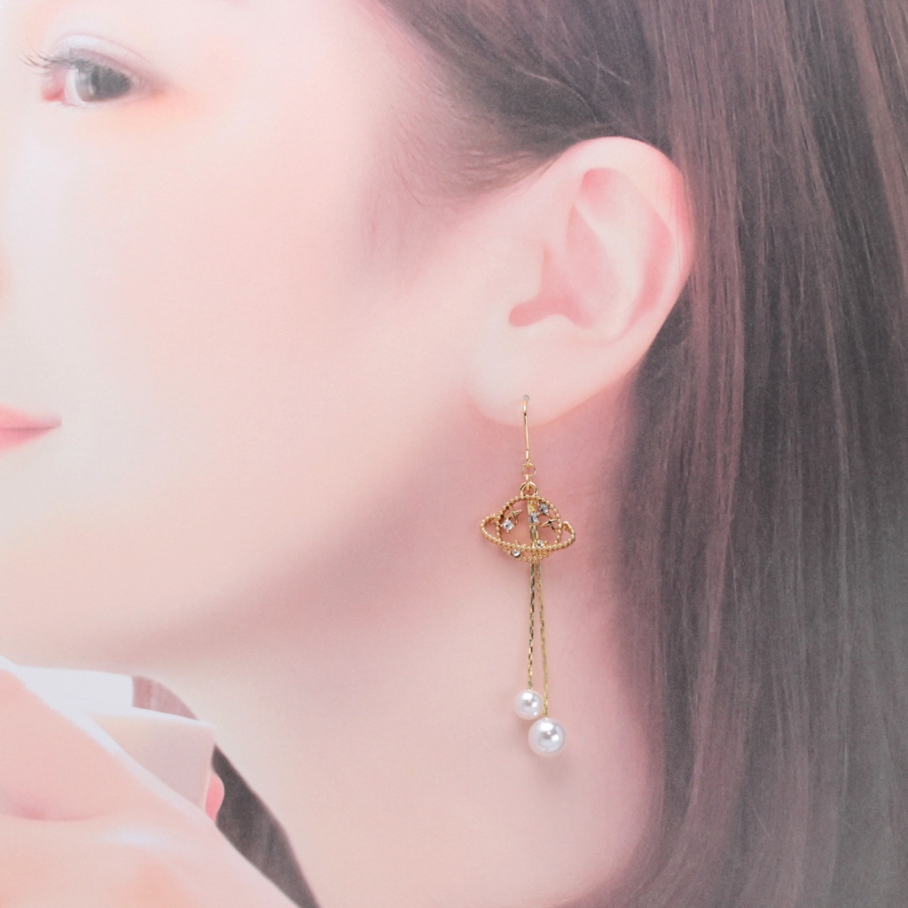 土星とパール(591) ピアス/イヤリング/ノンホールピアス/樹脂ピアス