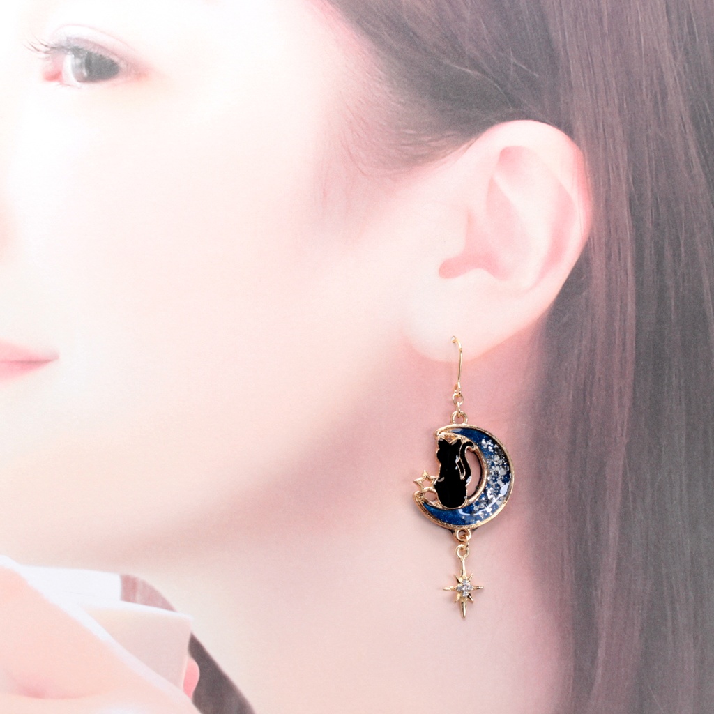 月と黒猫(629) ピアス/イヤリング/ノンホールピアス/樹脂ピアス