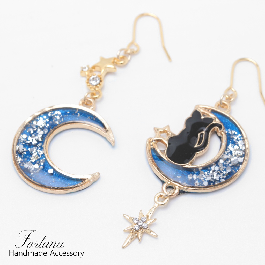月と黒猫(629) ピアス/イヤリング/ノンホールピアス/樹脂ピアス