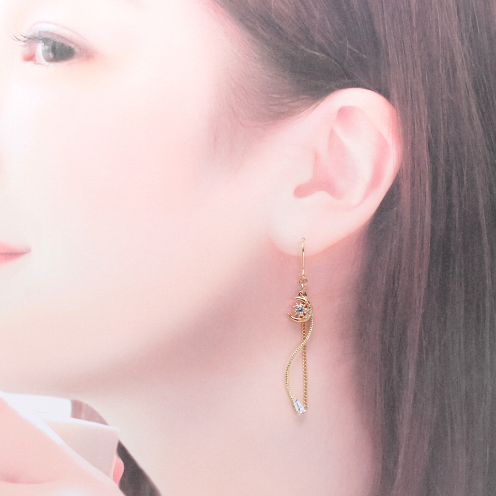 月と揺れるクリスタル(634) ピアス/イヤリング/ノンホールピアス/樹脂ピアス