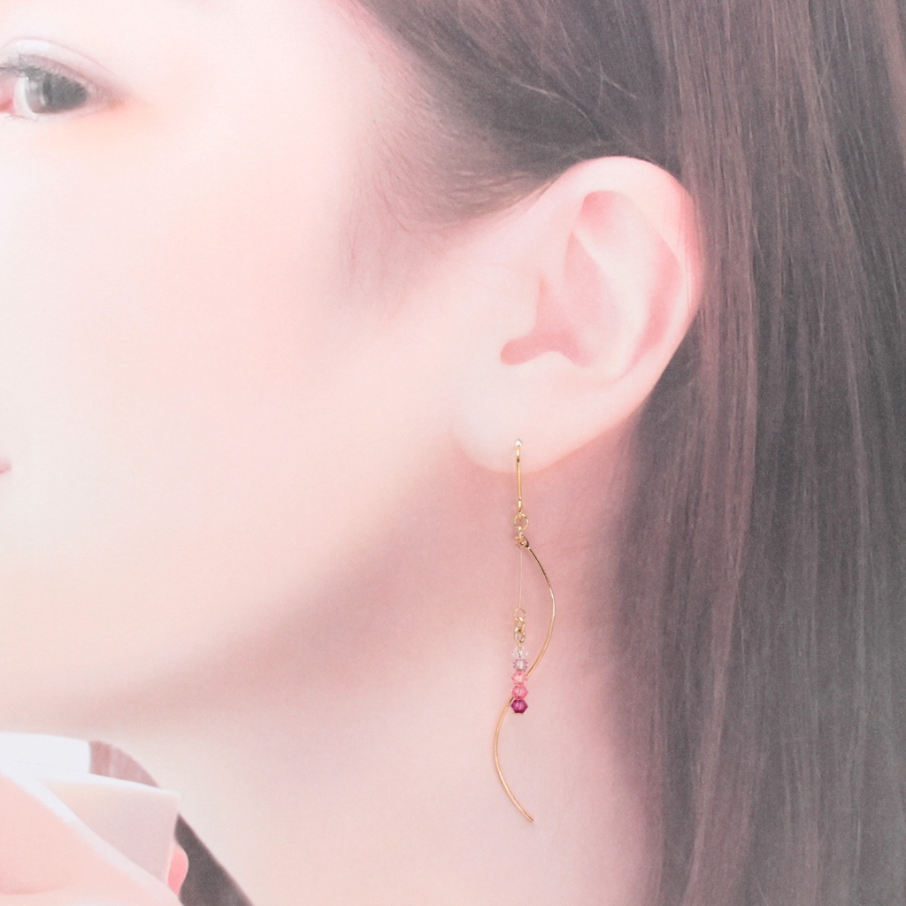 シンプルウェーブ~pink~(674) ピアス/イヤリング/ノンホールピアス/樹脂ピアス