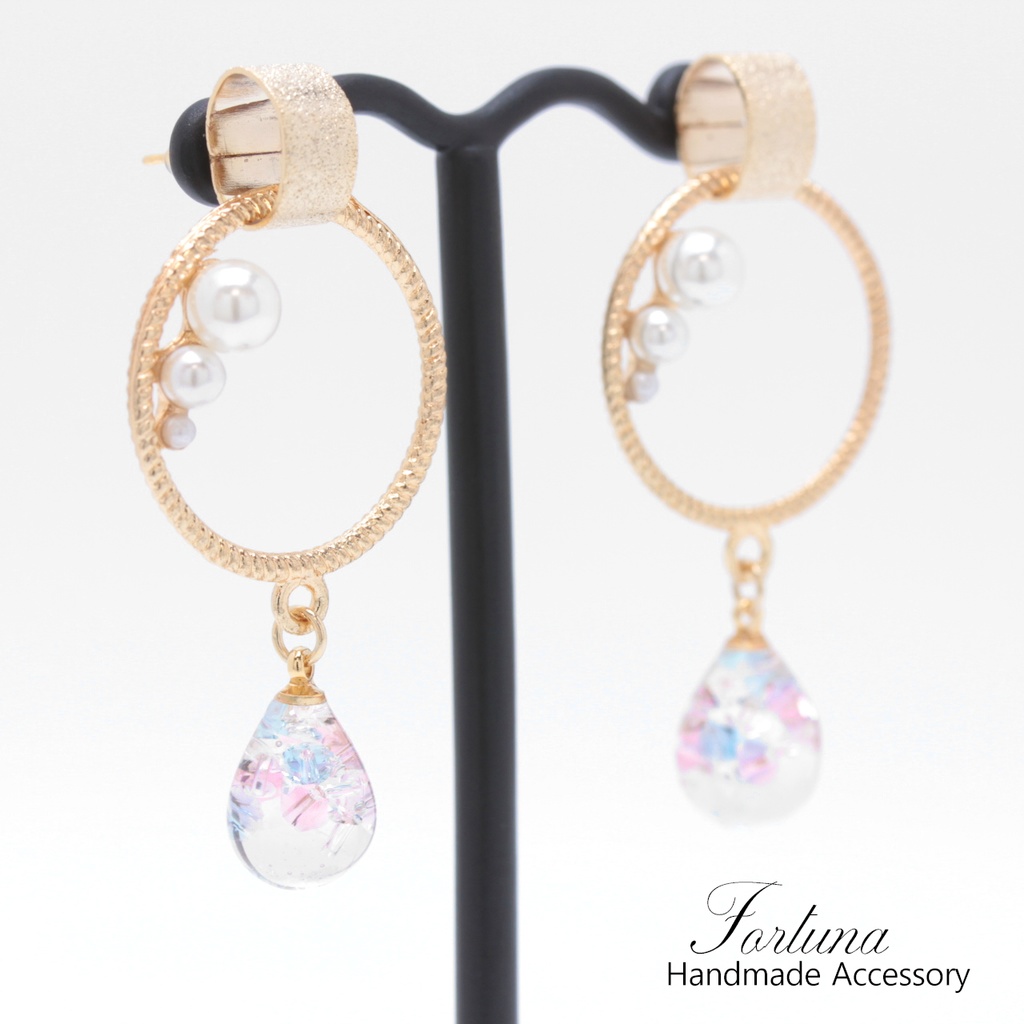 ゴールドリング&雫(a680) ピアス/ノンホールピアス/樹脂ピアス