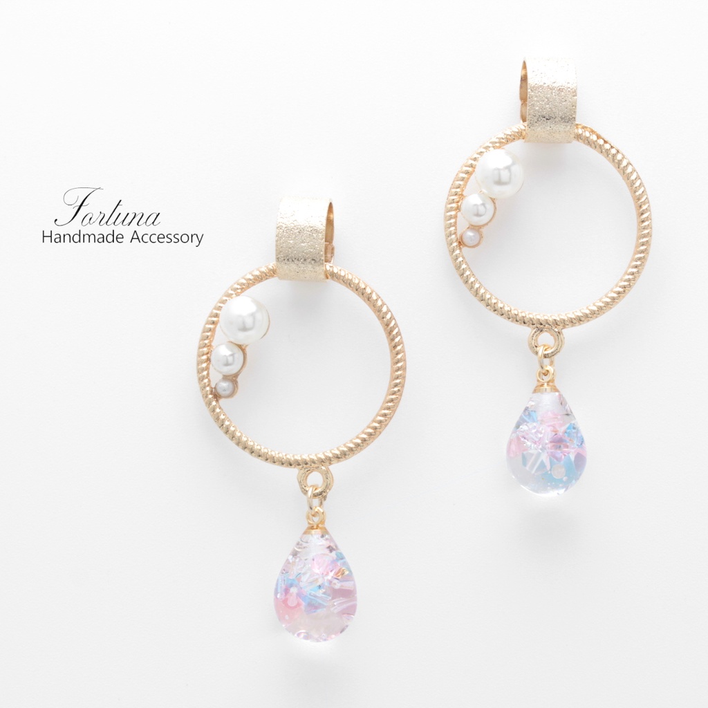 ゴールドリング&雫(a680) ピアス/ノンホールピアス/樹脂ピアス