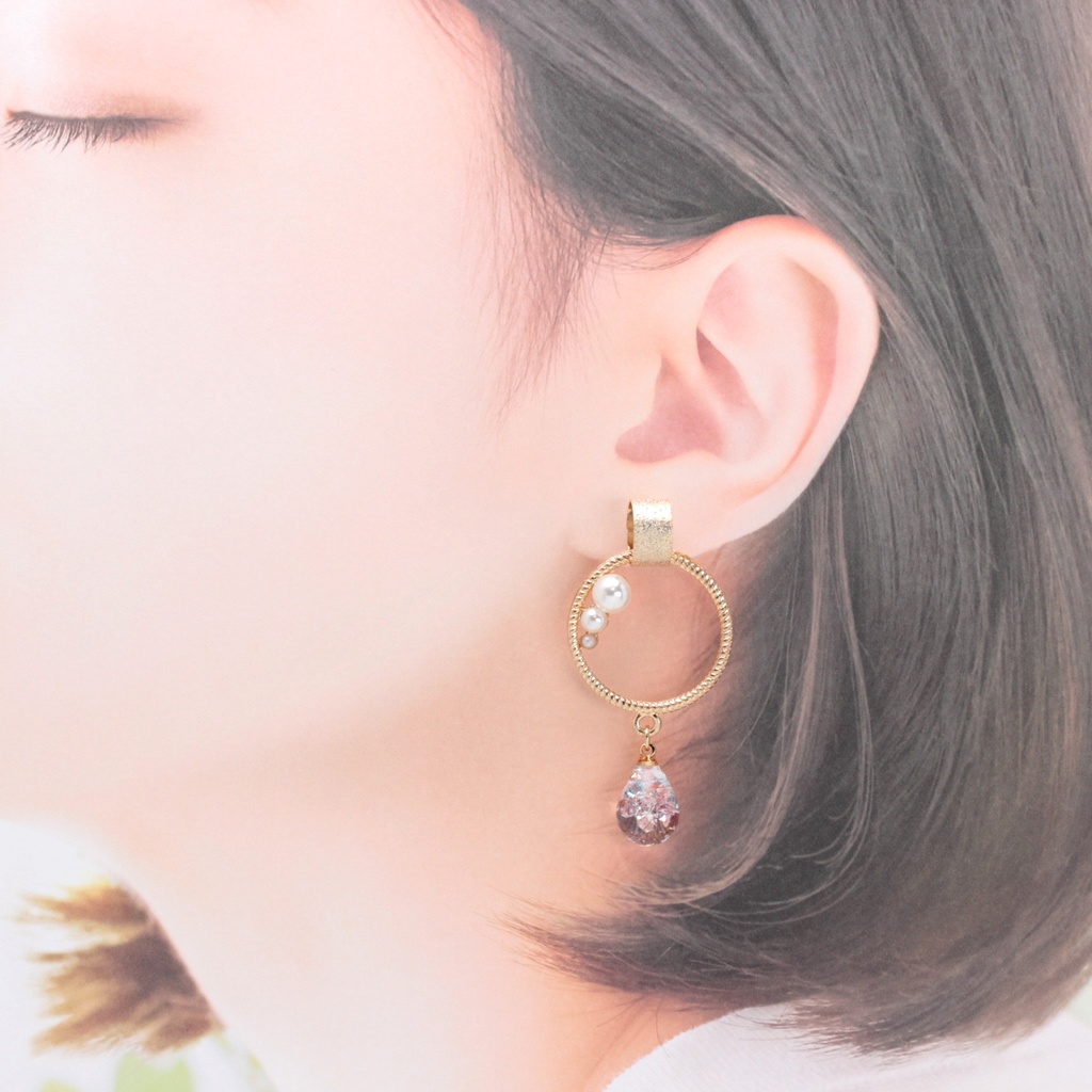 ゴールドリング&雫(a680) ピアス/ノンホールピアス/樹脂ピアス