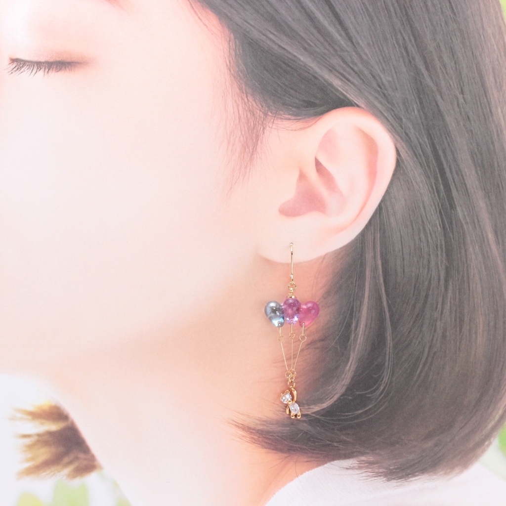 風船とクマさん~pastel~(684) ピアス/イヤリング/ノンホールピアス/樹脂ピアス
