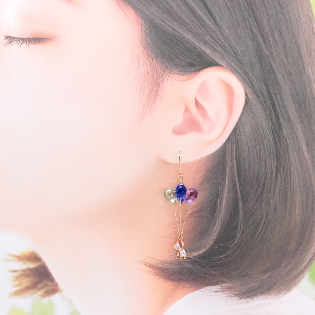 風船とクマさん~cool~(685) ピアス/イヤリング/ノンホールピアス/樹脂ピアス