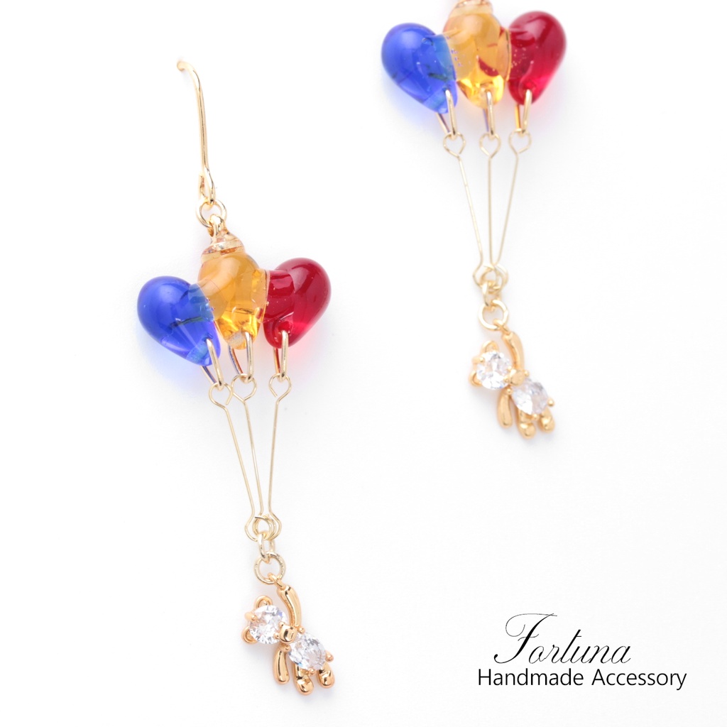 風船とクマさん~tricolor~(687) ピアス/イヤリング/ノンホールピアス/樹脂ピアス
