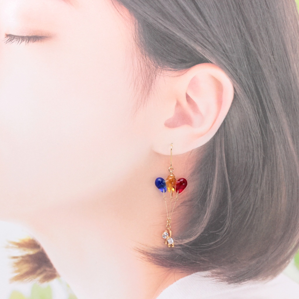 風船とクマさん~tricolor~(687) ピアス/イヤリング/ノンホールピアス/樹脂ピアス