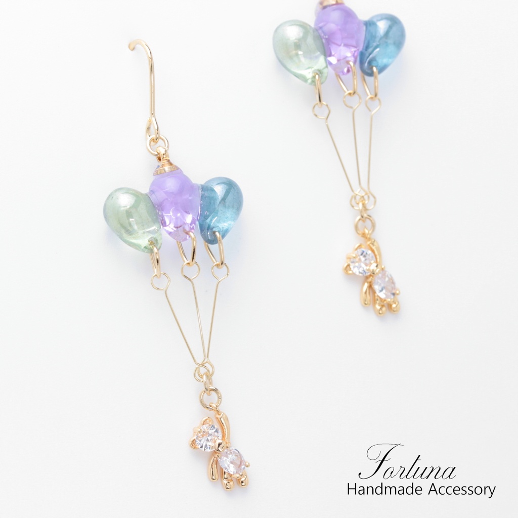 風船とクマさん~rain~(688) ピアス/イヤリング/ノンホールピアス/樹脂ピアス