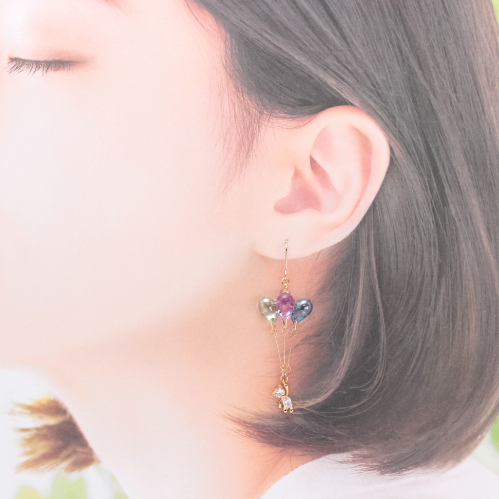 風船とクマさん~rain~(688) ピアス/イヤリング/ノンホールピアス/樹脂ピアス