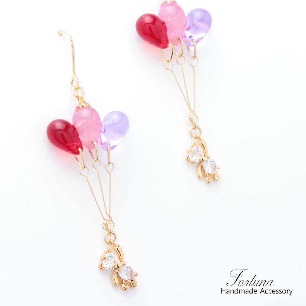 風船とクマさん~Pink~(690) ピアス/イヤリング/ノンホールピアス/樹脂ピアス