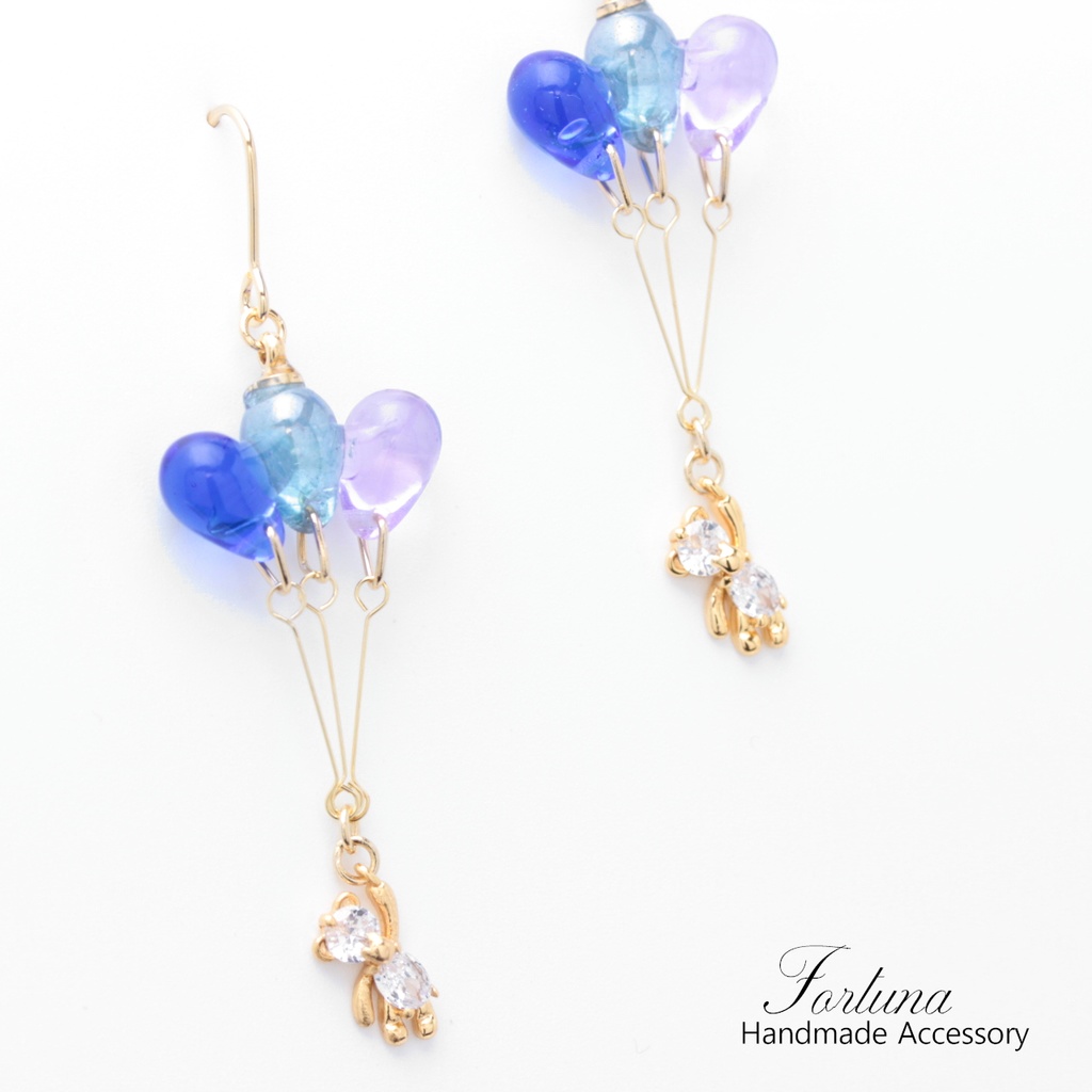 風船とクマさん~Blue~(691) ピアス/イヤリング/ノンホールピアス/樹脂ピアス