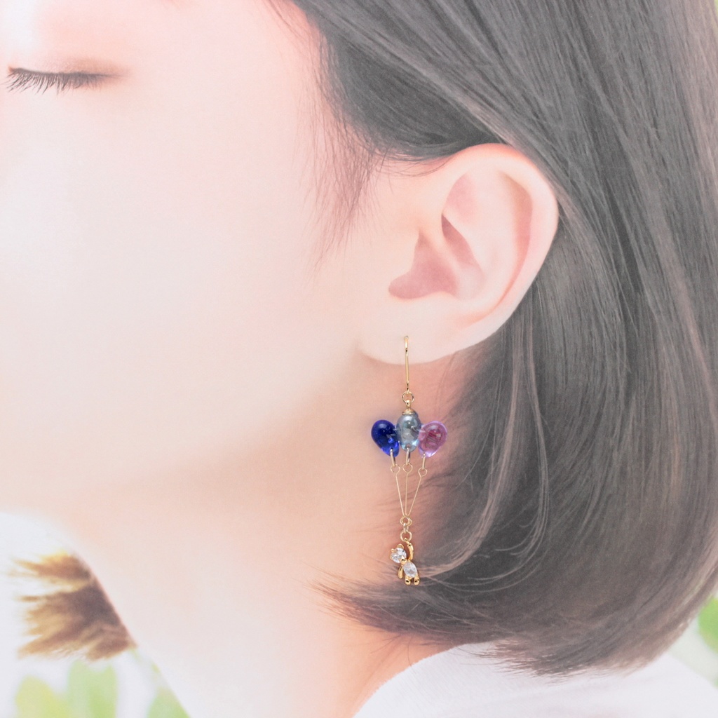風船とクマさん~Blue~(691) ピアス/イヤリング/ノンホールピアス/樹脂ピアス