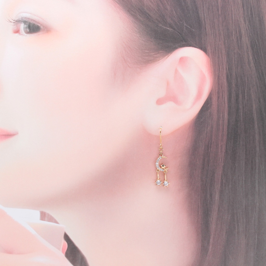 月と星(694) ピアス/イヤリング/ノンホールピアス/樹脂ピアス