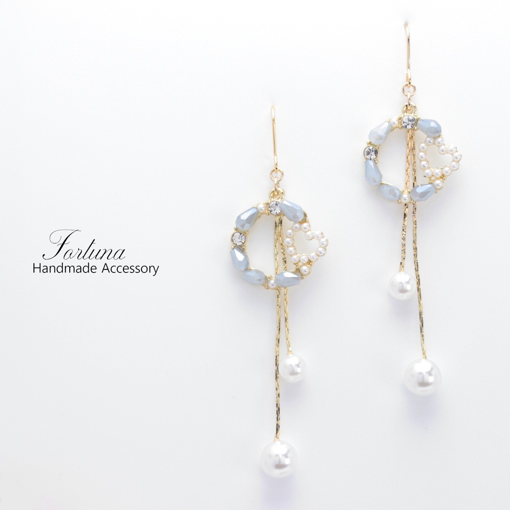 クリスタルリングと揺れるパール(716) ピアス/イヤリング/ノンホールピアス/樹脂ピアス