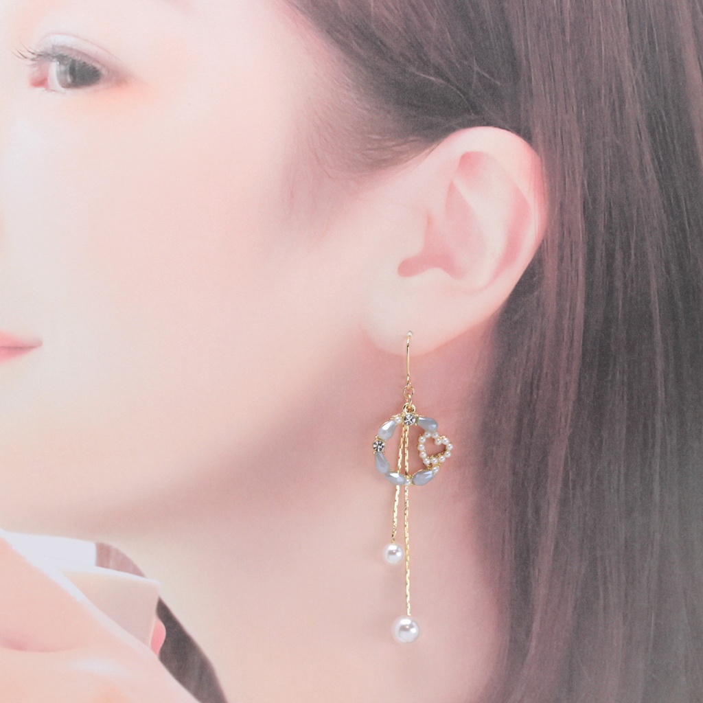 クリスタルリングと揺れるパール(716) ピアス/イヤリング/ノンホールピアス/樹脂ピアス