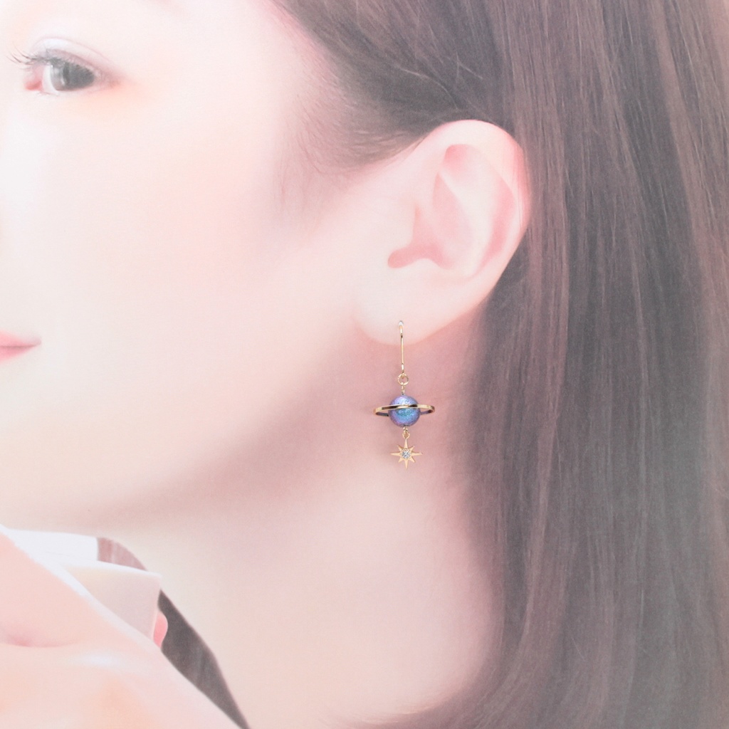 Shiny Planet~Blue~(738) ピアス/イヤリング/ノンホールピアス/樹脂ピアス