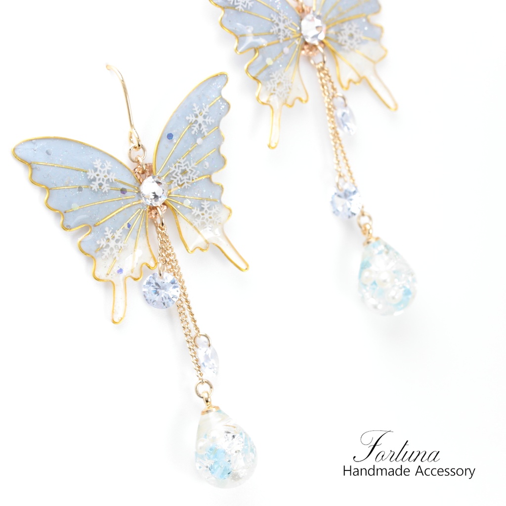 胡蝶~Snow~(c2) ピアス/イヤリング/ノンホールピアス/樹脂ピアス