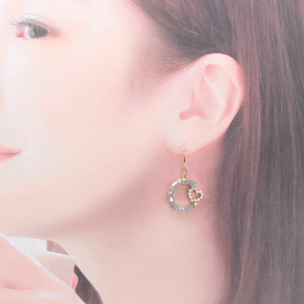 クリスタル×ハートパール(696) ピアス/イヤリング/ノンホールピアス/樹脂ピアス