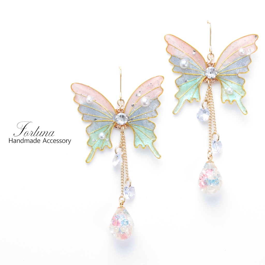 胡蝶~tricolor~(c7) ピアス/イヤリング/ノンホールピアス/樹脂ピアス
