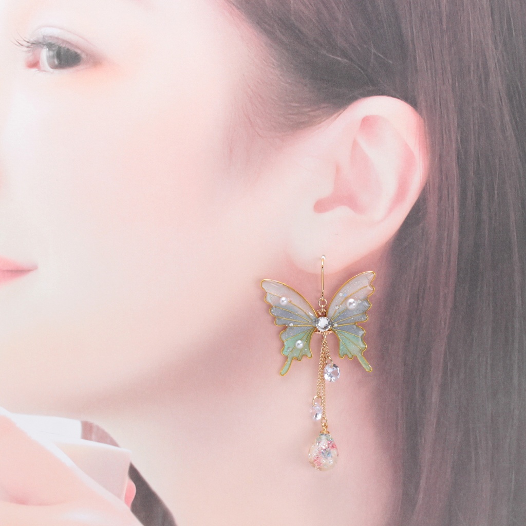 胡蝶~tricolor~(c7) ピアス/イヤリング/ノンホールピアス/樹脂ピアス