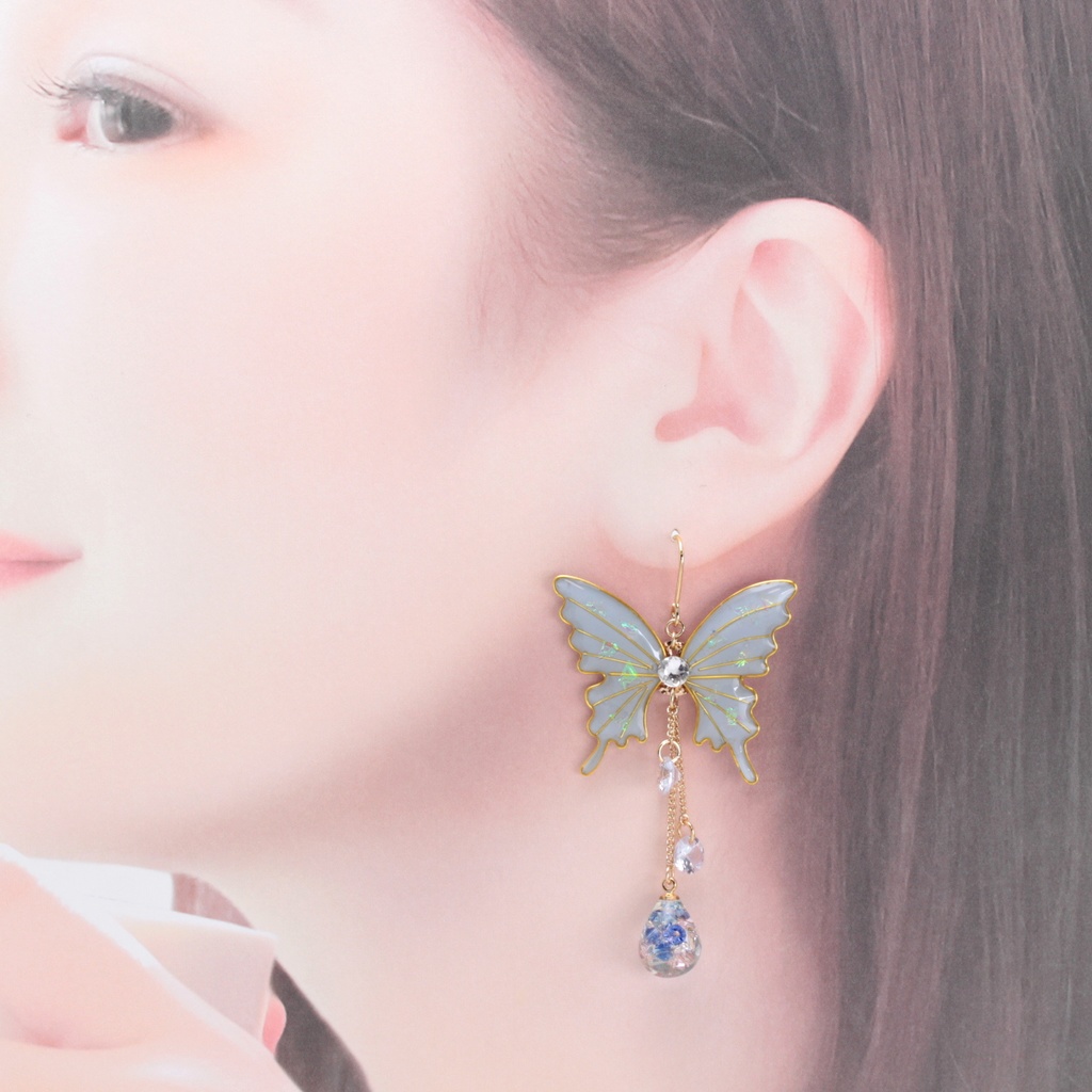 胡蝶~Blue&Pink~(c9) ピアス/イヤリング/ノンホールピアス/樹脂ピアス