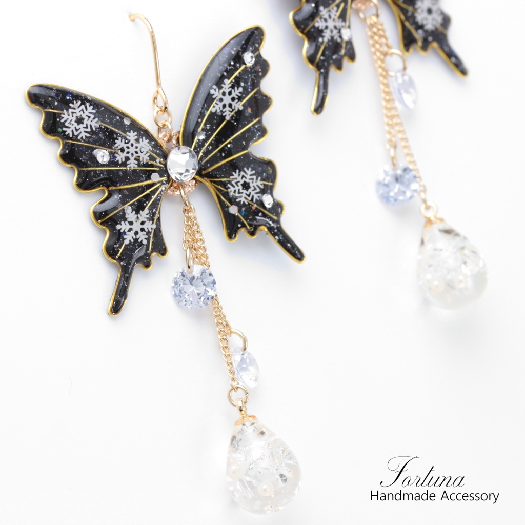 胡蝶~Snow Night~(c16) ピアス/イヤリング/ノンホールピアス/樹脂ピアス