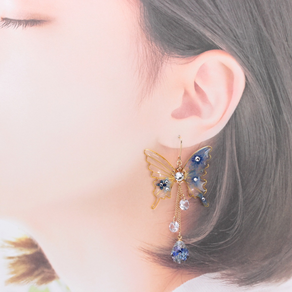 胡蝶~Blue Flower~(c23) ピアス/イヤリング/ノンホールピアス/樹脂ピアス