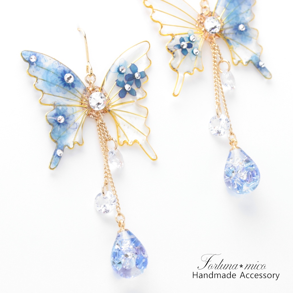 胡蝶~Blue Flower~(c23) ピアス/イヤリング/ノンホールピアス/樹脂ピアス