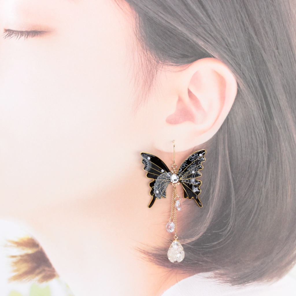 胡蝶~White Lace~(c26) ピアス/イヤリング/ノンホールピアス/樹脂ピアス