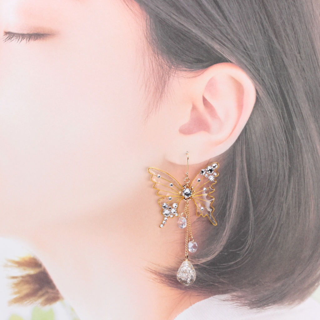 胡蝶~Crystal Jewel~(c27) ピアス/イヤリング/ノンホールピアス/樹脂ピアス