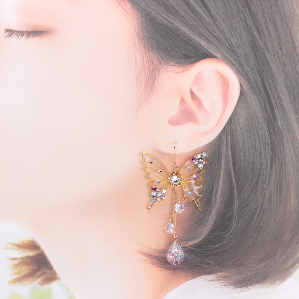 胡蝶~Colorful Jewel~(c28) ピアス/イヤリング/ノンホールピアス/樹脂ピアス