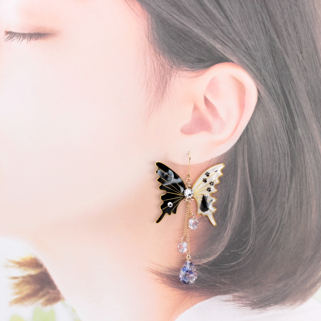 胡蝶~Moon&Cat~(c29) ピアス/イヤリング/ノンホールピアス/樹脂ピアス