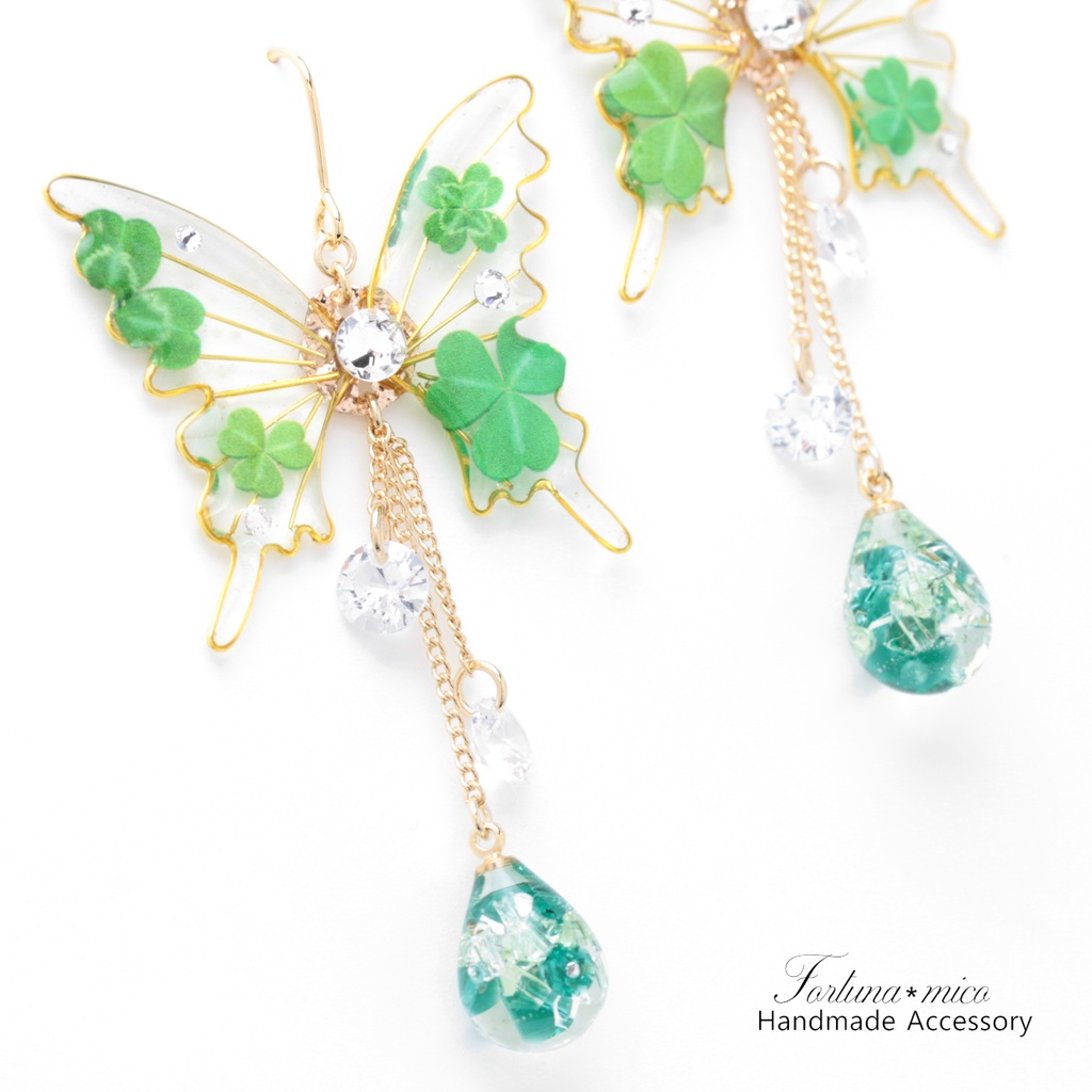 胡蝶~Clover~(c30) ピアス/イヤリング/ノンホールピアス/樹脂ピアス