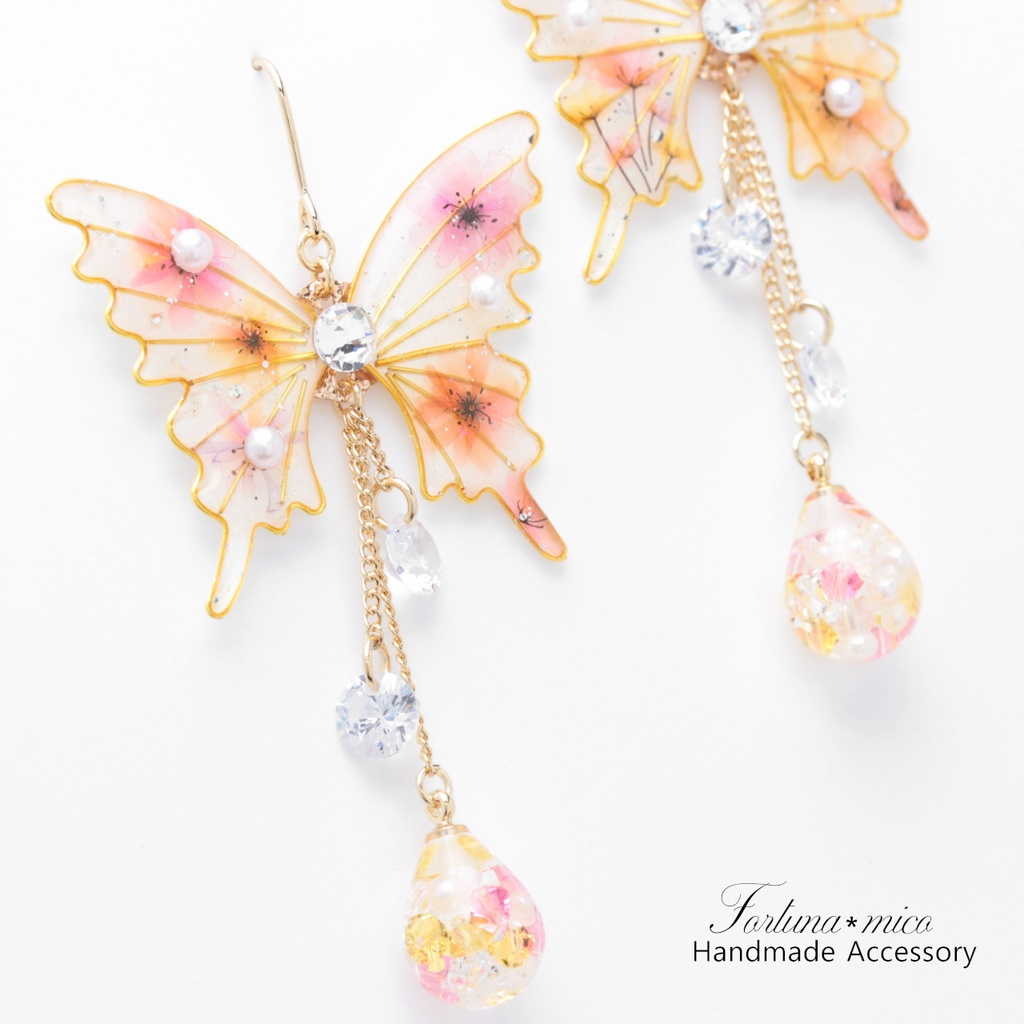 胡蝶~Flower Pearl~(c32) ピアス/イヤリング/ノンホールピアス/樹脂ピアス