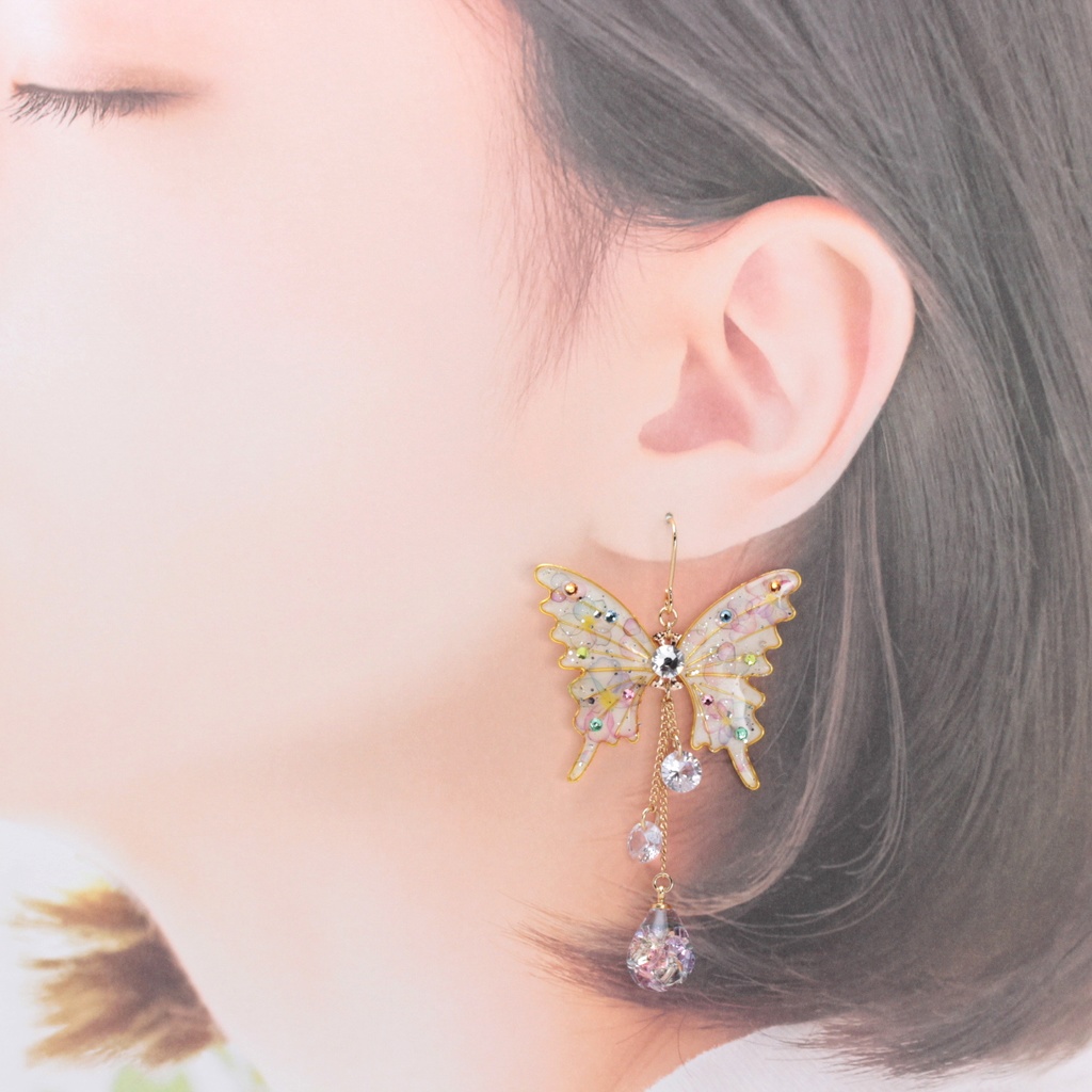 胡蝶~Colorful Pastel~(c35) ピアス/イヤリング/ノンホールピアス/樹脂ピアス