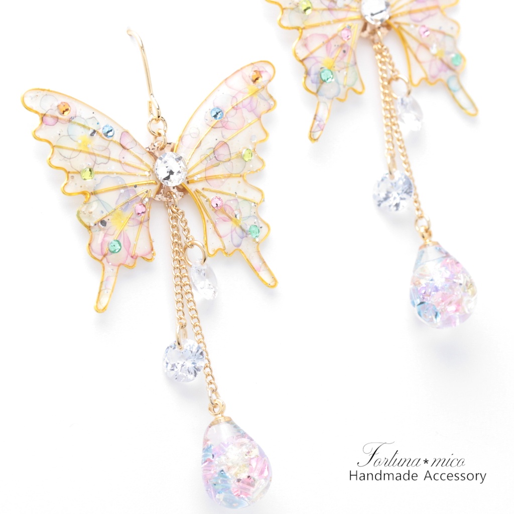 胡蝶~Colorful Pastel~(c35) ピアス/イヤリング/ノンホールピアス/樹脂ピアス