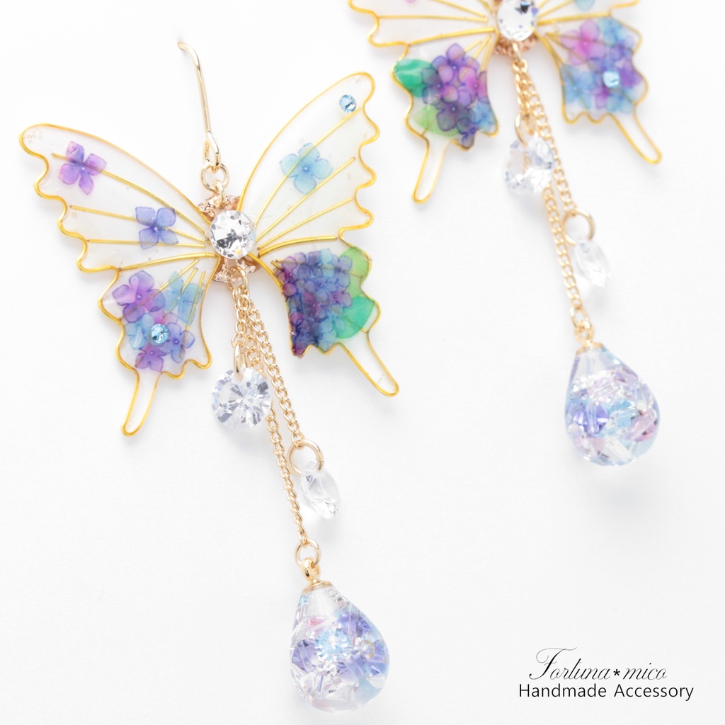 胡蝶~Hydrangea~(c36) ピアス/イヤリング/ノンホールピアス/樹脂ピアス