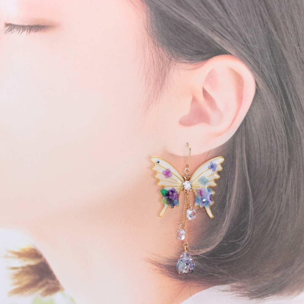 胡蝶~Hydrangea~(c36) ピアス/イヤリング/ノンホールピアス/樹脂ピアス