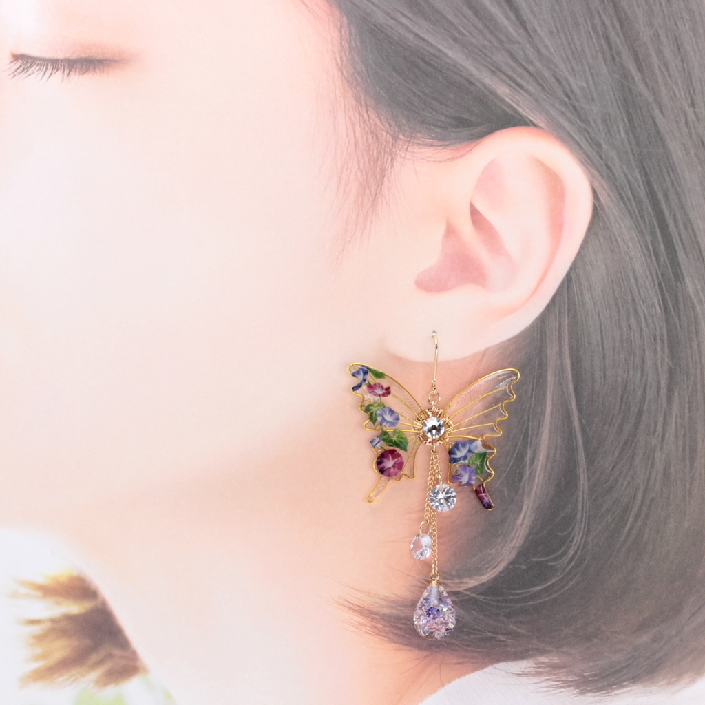 胡蝶~Morning Glory~(c42) ピアス/イヤリング/ノンホールピアス/樹脂ピアス