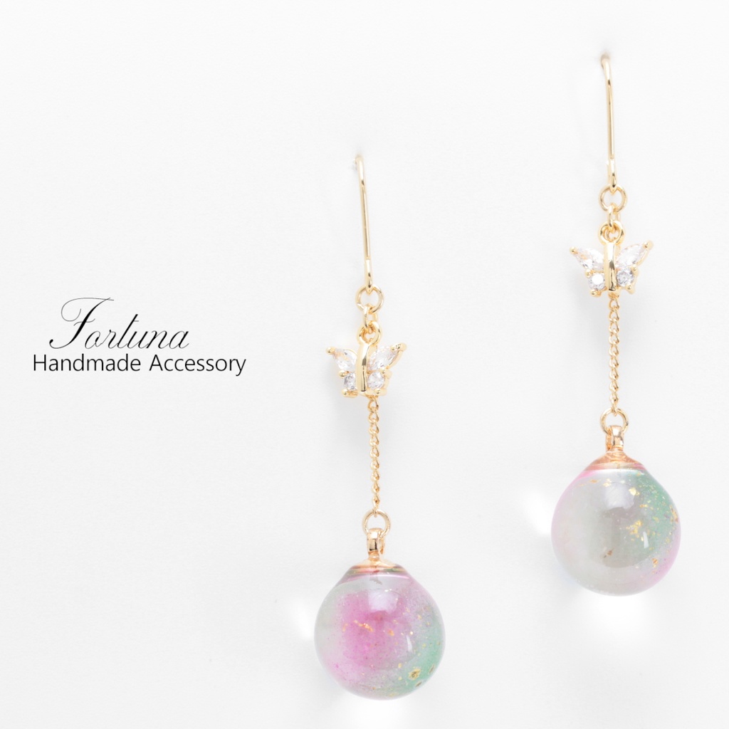 つるん玉~翠と桃~(812) ピアス/イヤリング/ノンホールピアス/樹脂ピアス