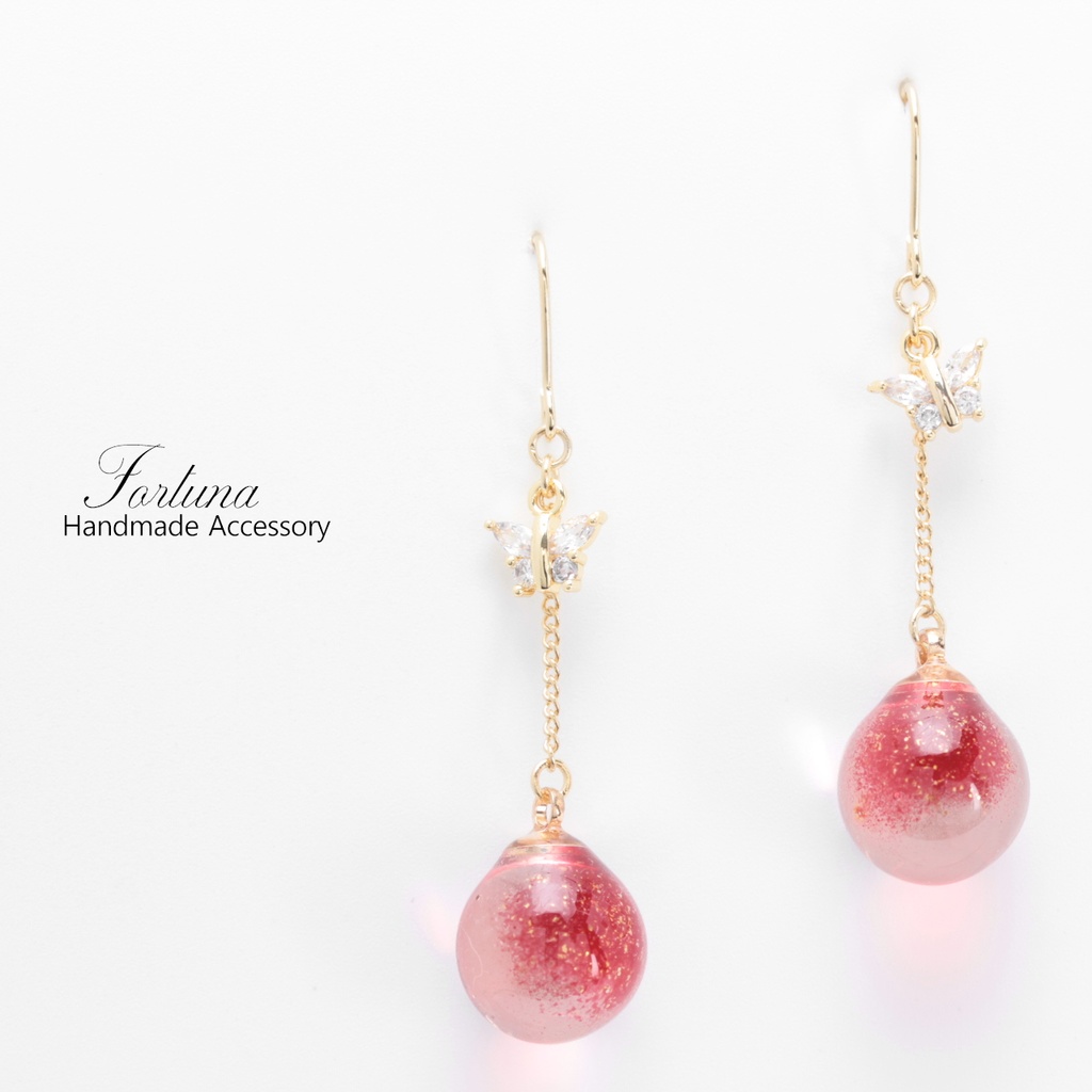 つるん玉~紅~(813) ピアス/イヤリング/ノンホールピアス/樹脂ピアス