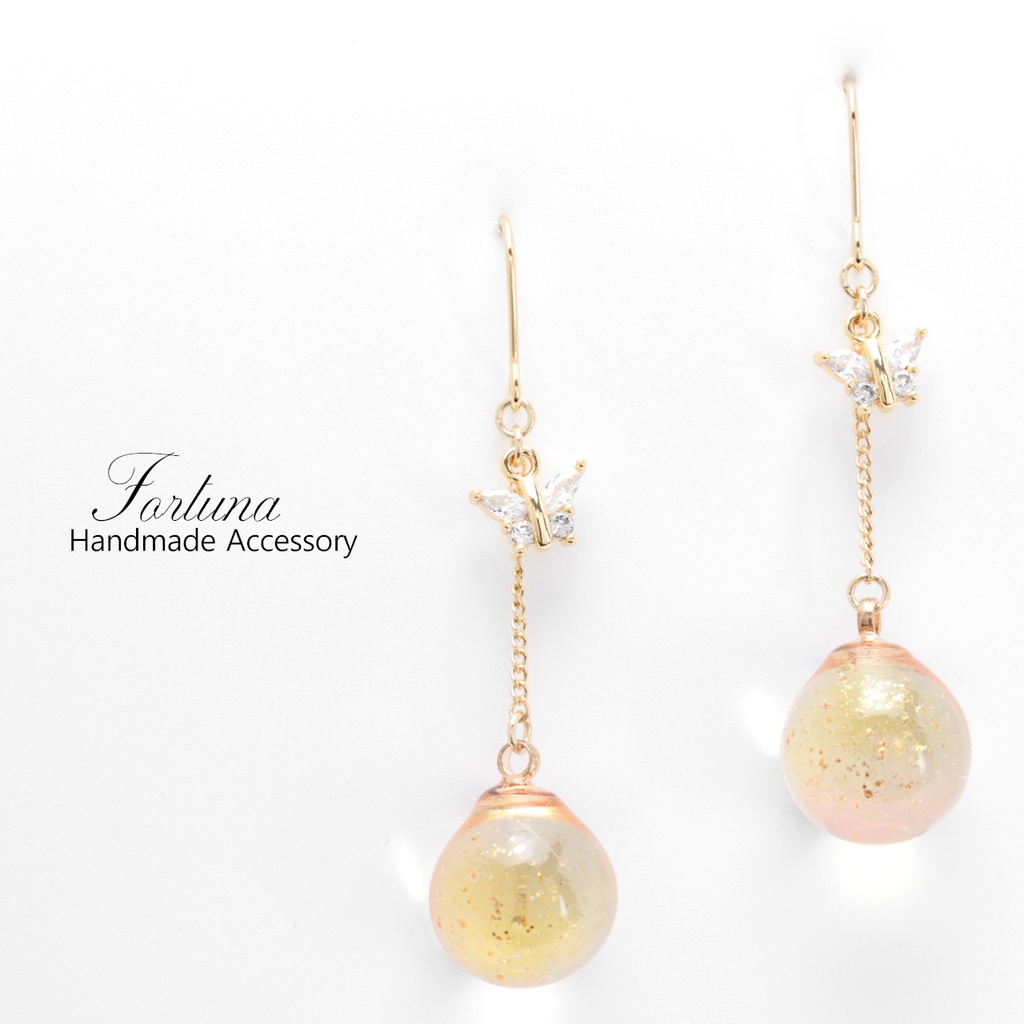 つるん玉~黄と桃~(816) ピアス/イヤリング/ノンホールピアス/樹脂ピアス