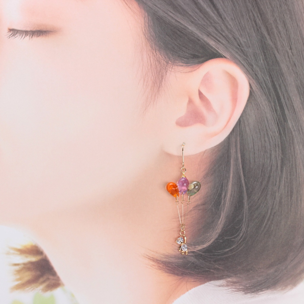 風船とクマさん~Halloween~(827) ピアス/イヤリング/ノンホールピアス/樹脂ピアス