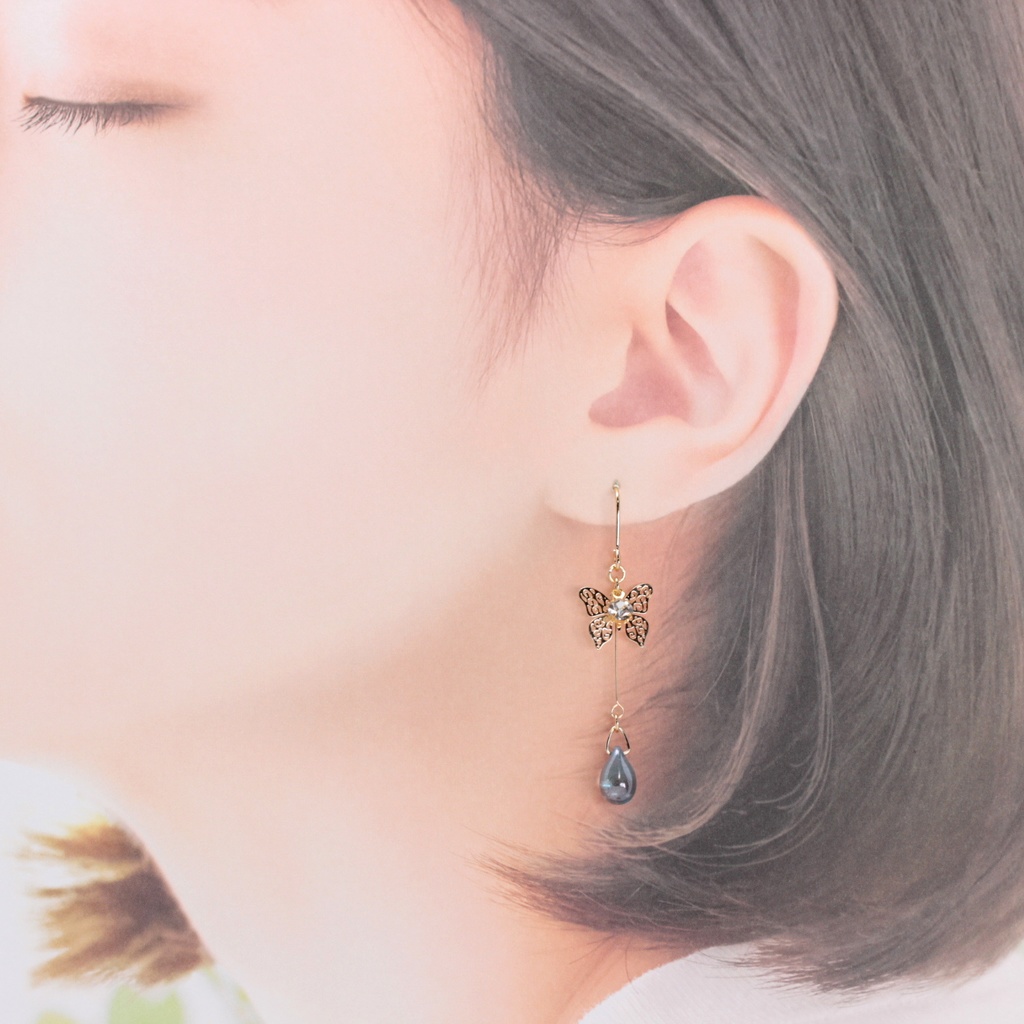 蝶と雨(835) ピアス/イヤリング/ノンホールピアス/樹脂ピアス