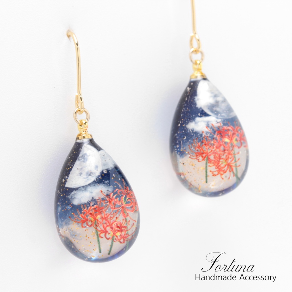 夜の彼岸花~紅~(855) ピアス/イヤリング/ノンホールピアス/樹脂ピアス