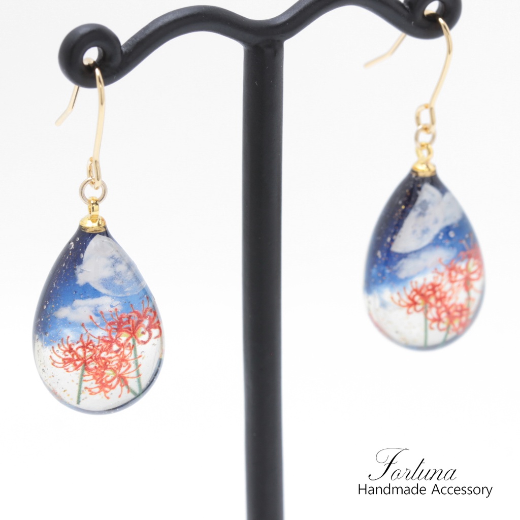 夜の彼岸花~紅~(855) ピアス/イヤリング/ノンホールピアス/樹脂ピアス