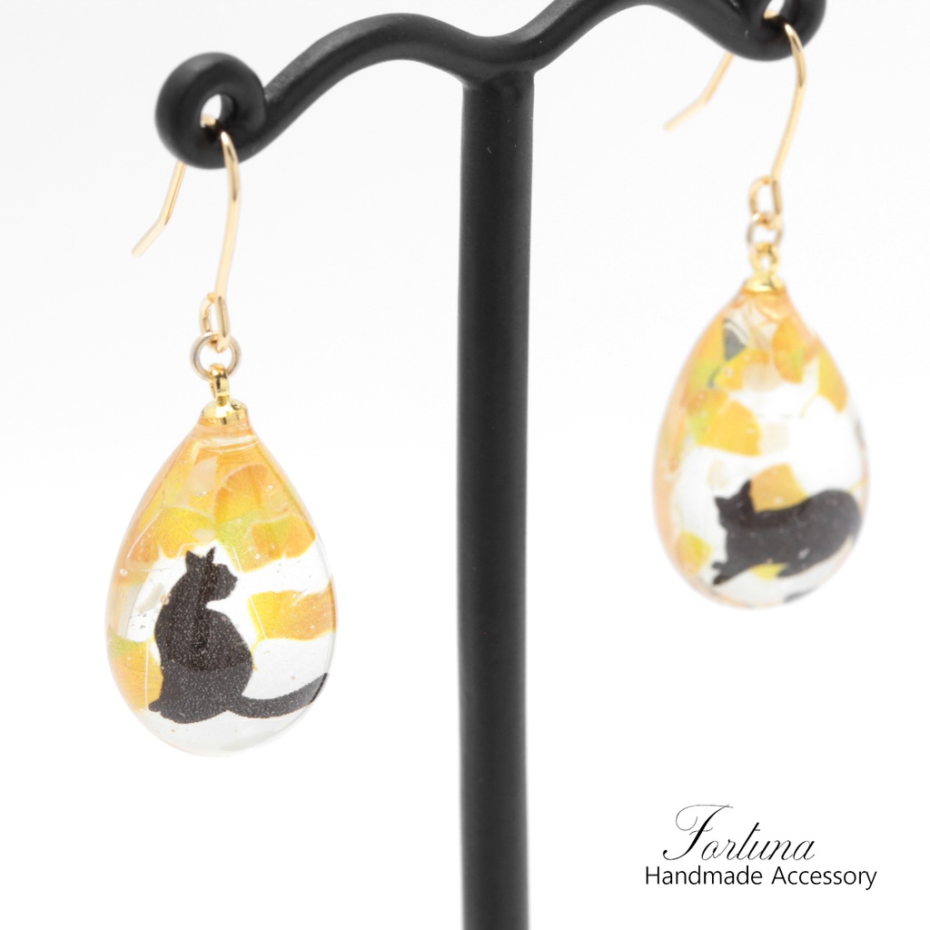 銀杏と猫(869) ピアス/イヤリング/ノンホールピアス/樹脂ピアス