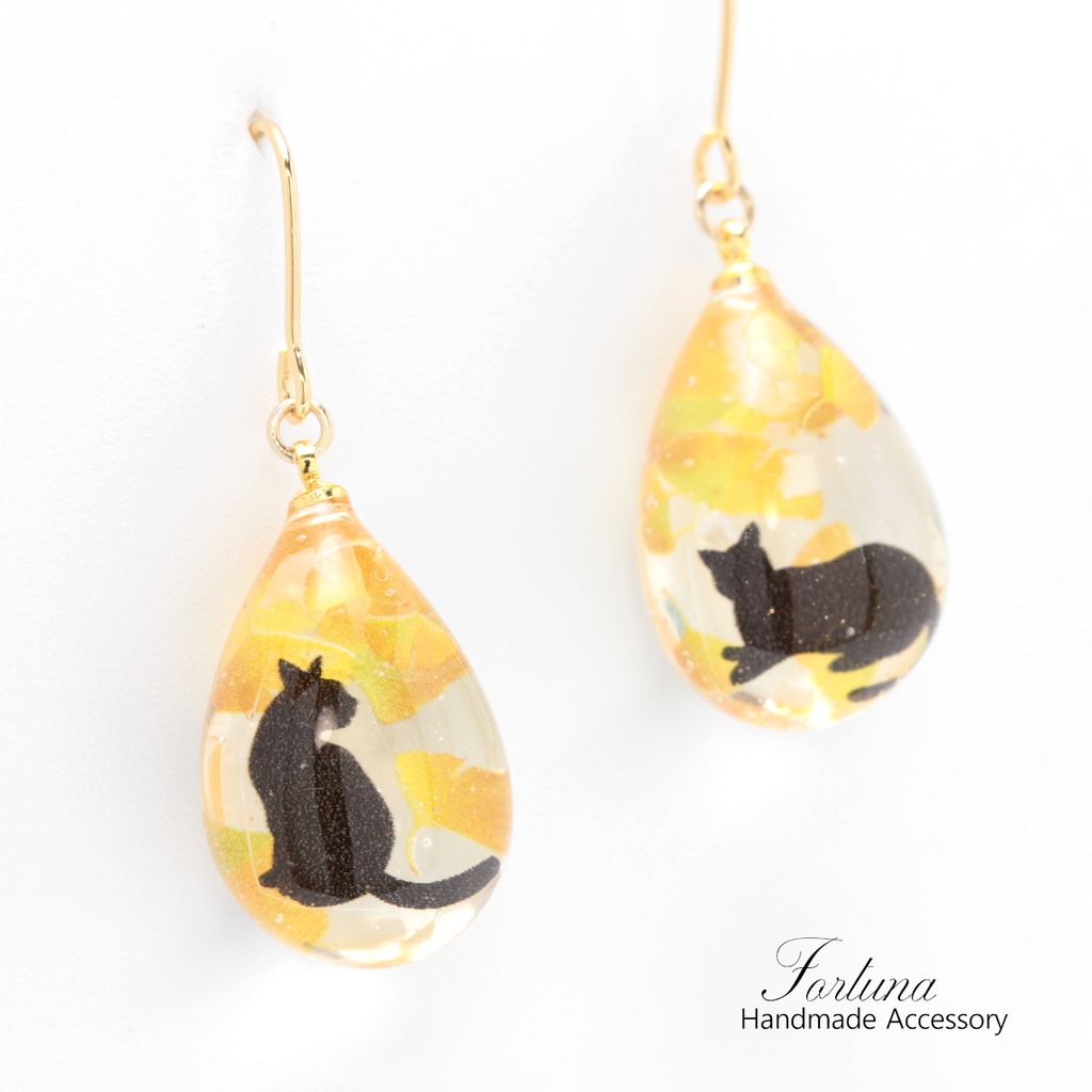 銀杏と猫(869) ピアス/イヤリング/ノンホールピアス/樹脂ピアス