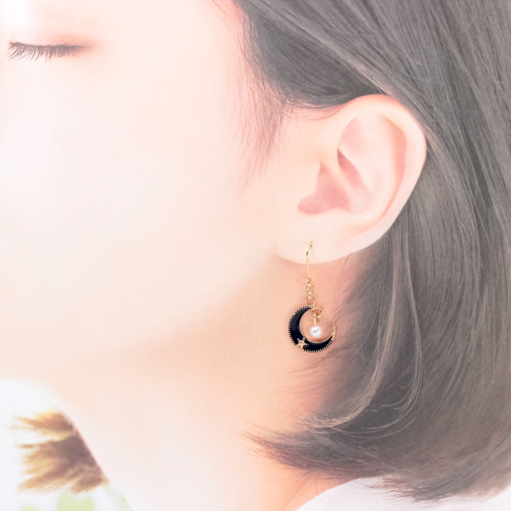 月と星玉(894) ピアス/イヤリング/ノンホールピアス/樹脂ピアス